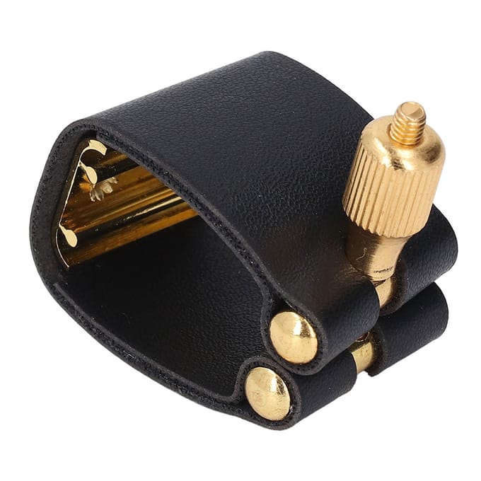 Sax Mondstuk Ligatuur Leren Riem met Metalen Klem Compact Rietbeschermer Sluiting voor Alto black