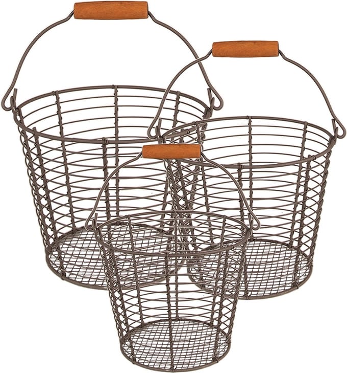 Clayre & Eef Mand set van 3 Ø 21 Ø 18 Ø 15 cm Bruin IJzer