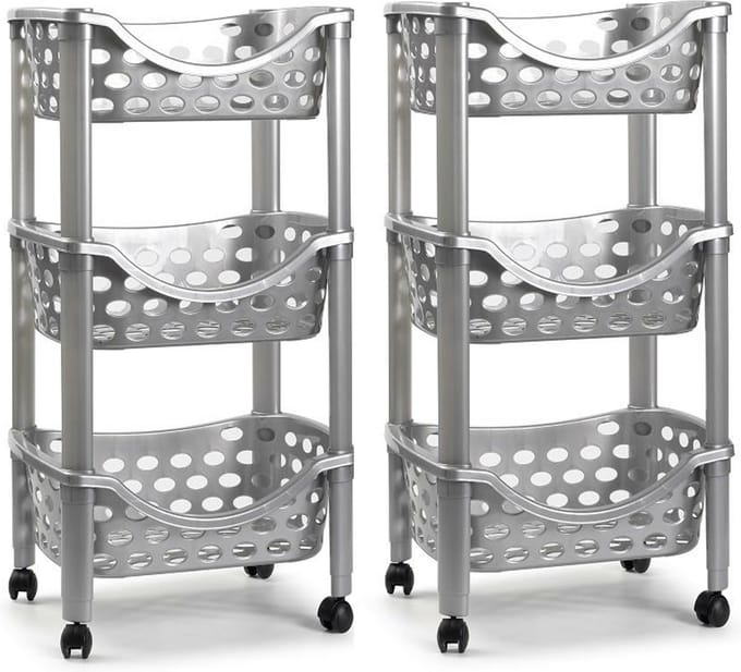 PlasticForte - keukentrolley - 2x - kunststof - zilver - 40 x 65 cm
