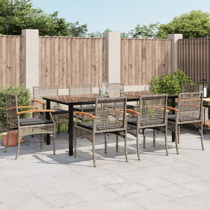 vidaXL - 9-delige - Tuinset - met - kussens - poly - rattan - grijs