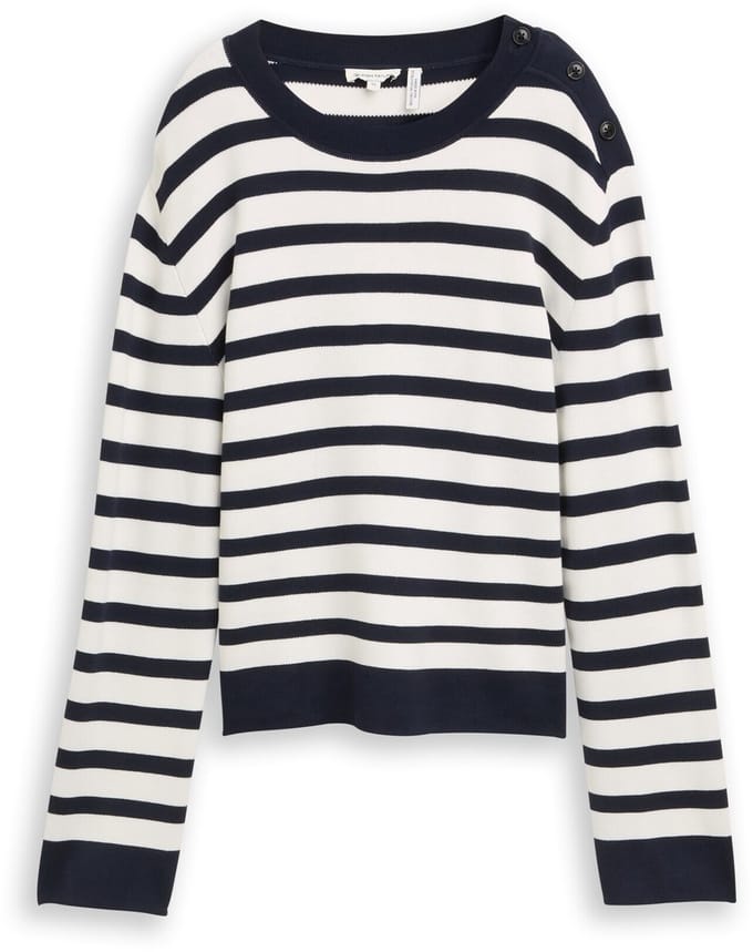 Tom Tailor - Gebreide trui met streepjesmotief - Maat M - white sky blue knit stripe