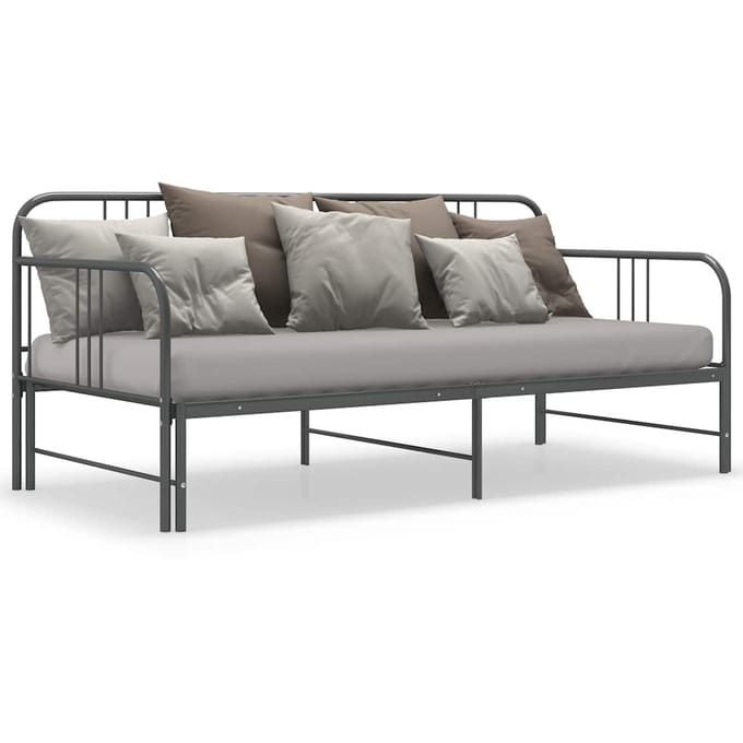 vidaXL - Slaapbank - uittrekbaar - metaal - grijs - 90x200 - cm