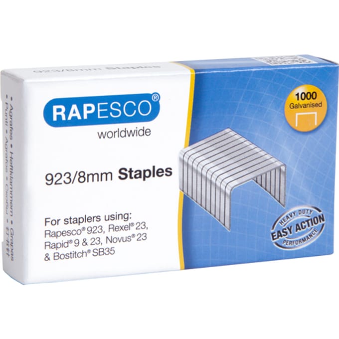 Nieten Rapesco Heavy Duty 923 8mm 1000 stuks zilver