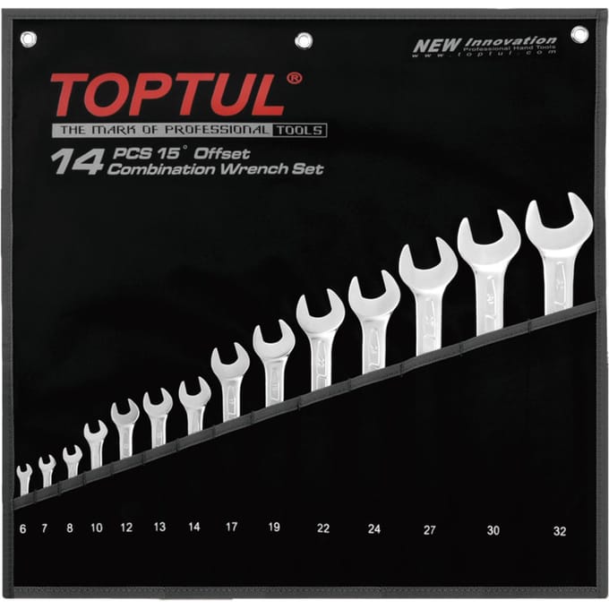 Schroeven- en steeksleutelset TOPTUL 14st(6 7-22 24 27 30 32 mm)