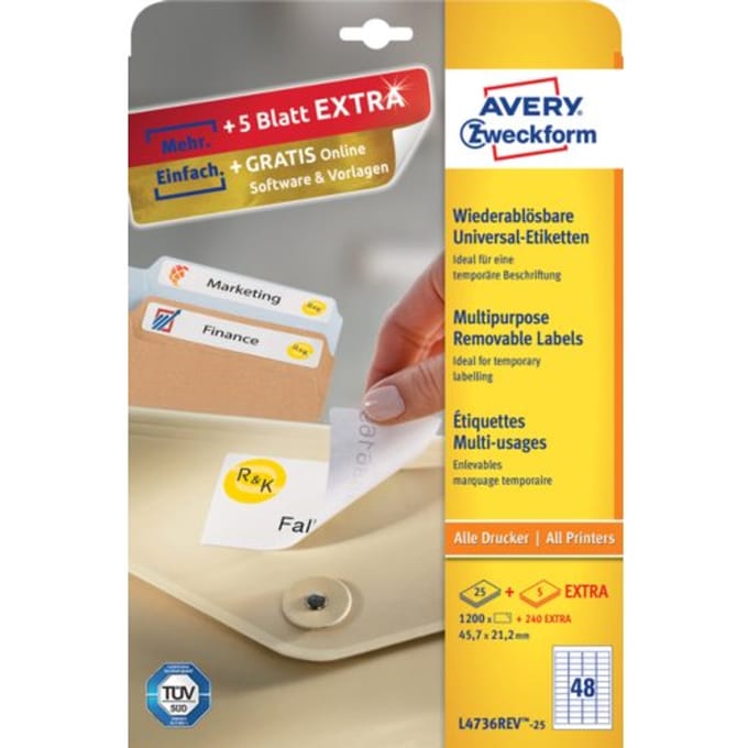Etiket avery l4736rev-25 45.7x21.2mm wit 1200 Etiketten