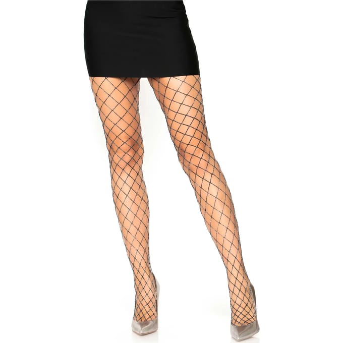 Dames visnet panty van elastaan en lurex Leg Avenue