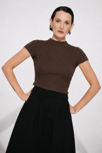 Rina rib knit top | Brown - Brown / M