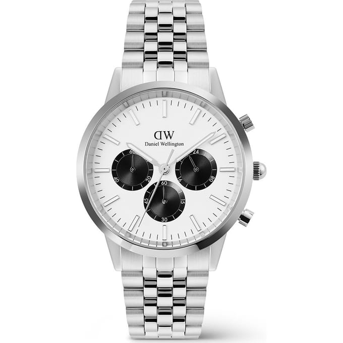 Daniel Wellington DW Watch Iconic Chronograph Arch 5-Link Off- White Panda Silver 42mm