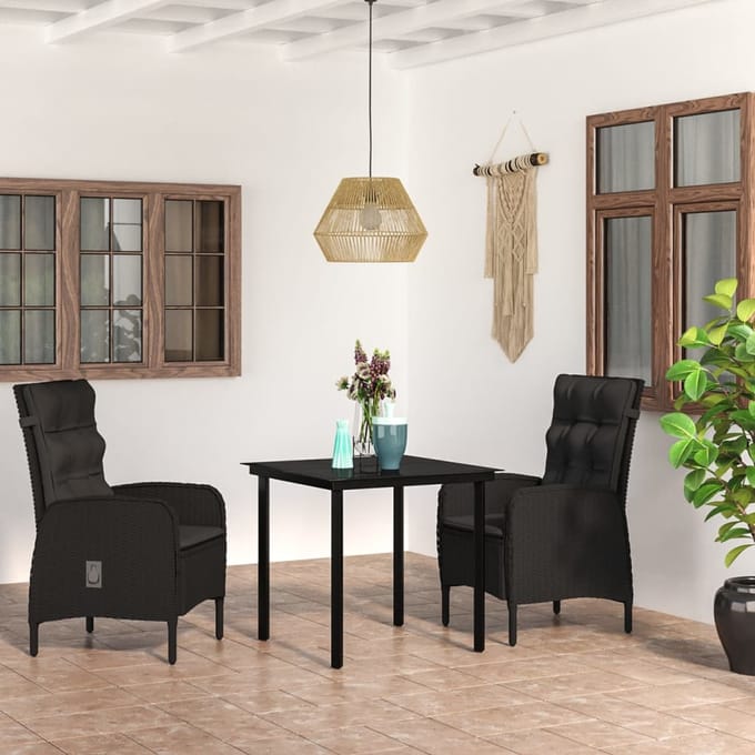 vidaXL - 3-delige - Tuinset - met - kussens - zwart
