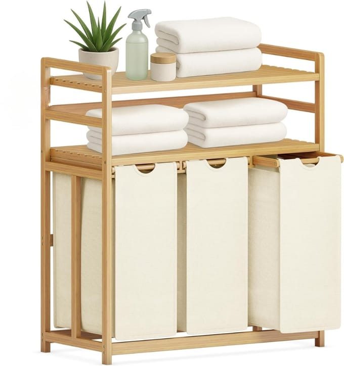 CRLYN® Wasmand 3 Vakken - Wassorteerder - Wasmand - Beige