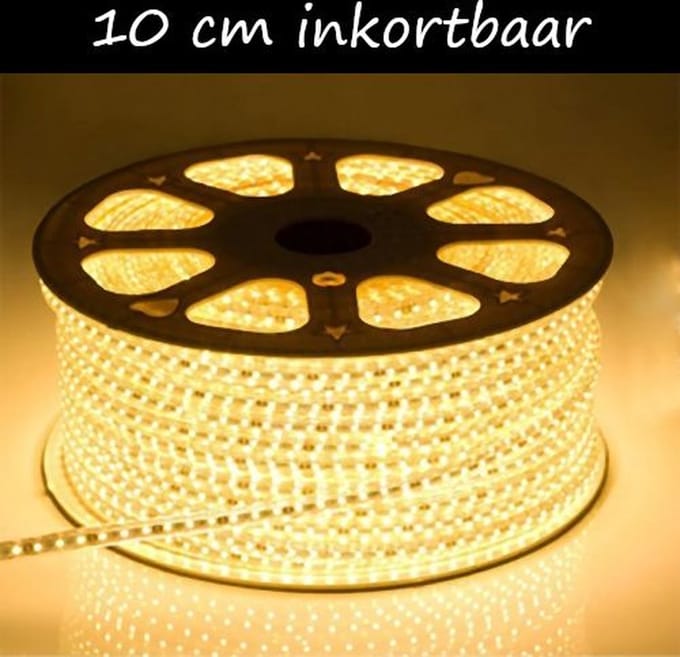 LED Strip 230V - Warm Wit - 8W/m - Inkortbaar per 10cm - IP65 - Dimbaar - 5 meter