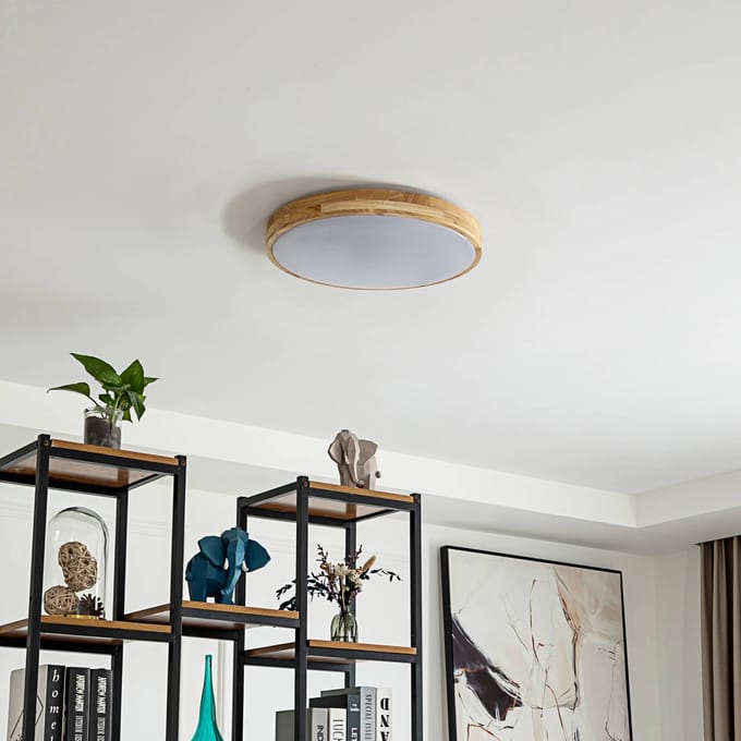 Lindby Smart LED plafondlamp Innes hout Ø39cm RGB CCT Tuya