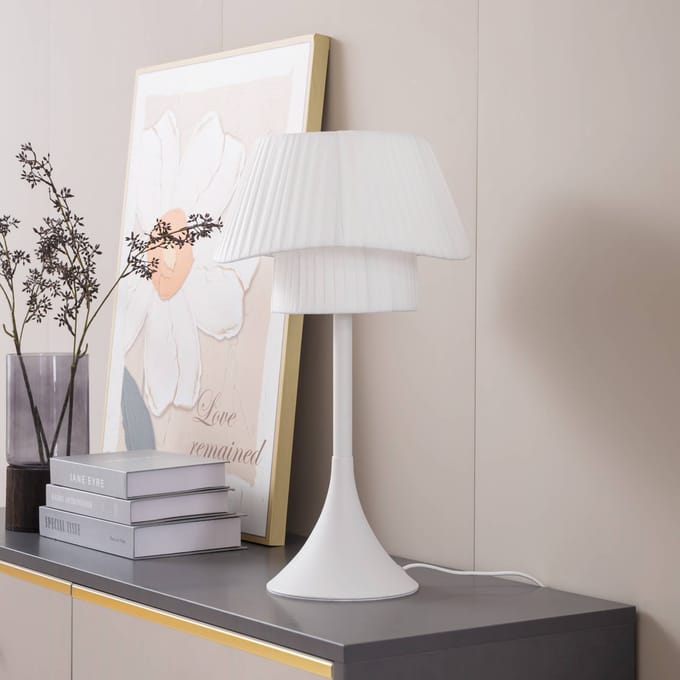 Lindby - Tafellamp - 1licht - IJzer, textiel - H: 51.6 cm - E27 - wit