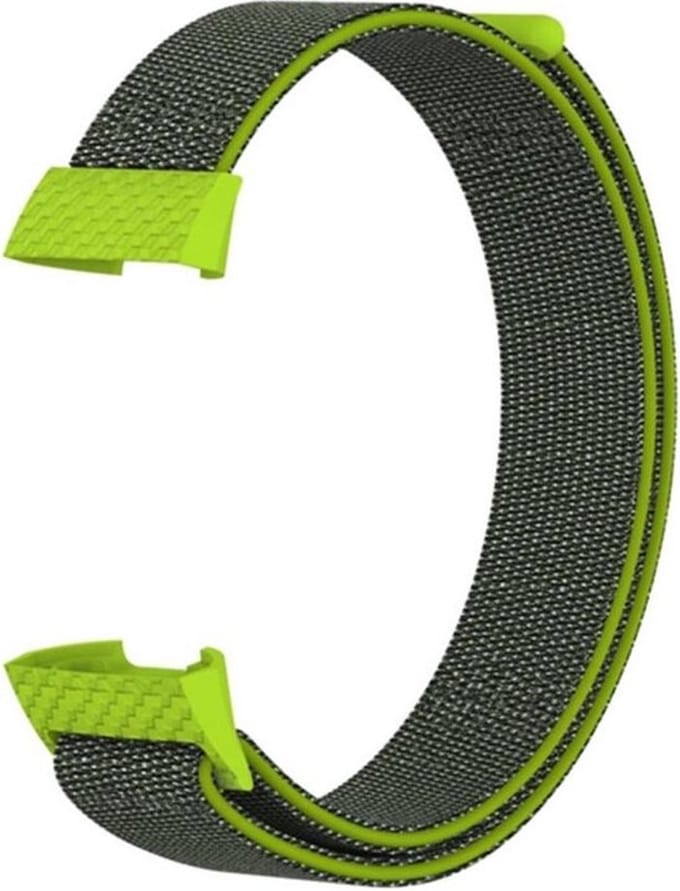 Shop4 - Geschikt voor Fitbit Charge 3 Bandje - Nylon Groen Geel