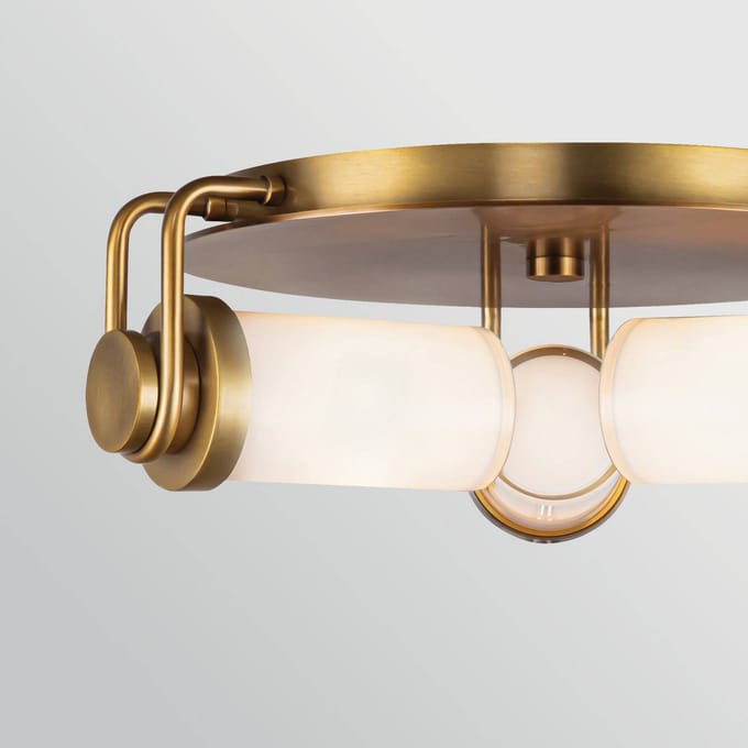 Quintiesse Plafondlamp WYNWOOD, oud messing, Ø 42 cm, 3-lamps. Metaal/glas