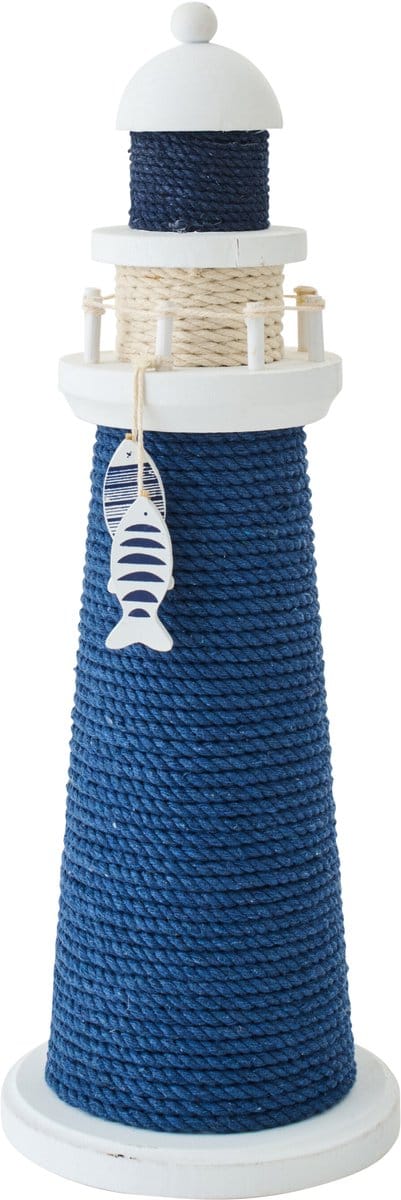 J-Line decoratie Vuurtoren - hout/touw - blauw/wit - large