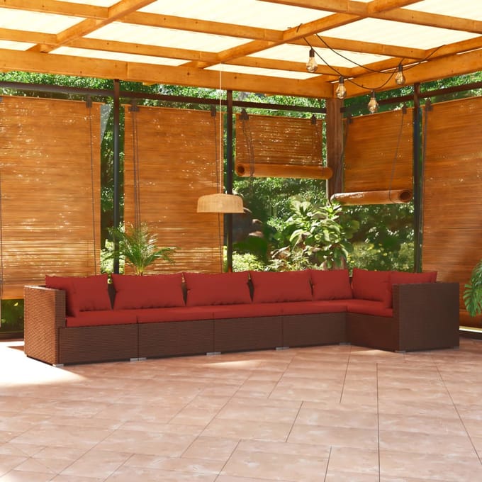vidaXL - 6-delige - Loungeset - met - kussens - poly - rattan - bruin