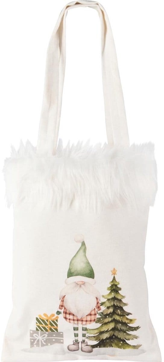 Dekoratief | Zakje m/santa/boompje, wit/groen, stof, 21x47cm | A255515