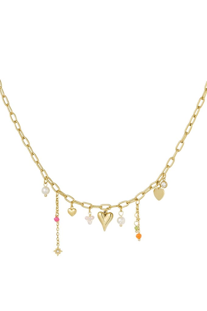 Bedelketting - Stainless Steel - Parel - 39+5 cm - Goudkleurig