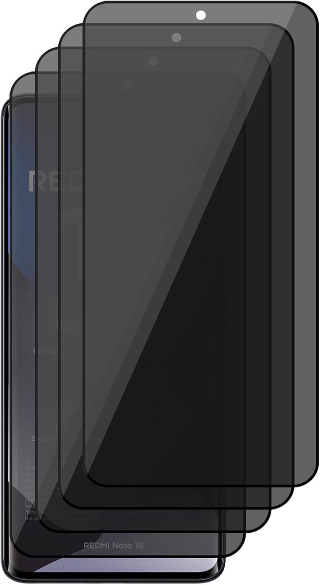 Privacy Screenprotector geschikt voor Xiaomi Redmi Note 15 4G / Note 15 5G / Poco M8 5G – 4 Stuks – Full Cover Gehard Glas – Anti Inkijk – Privacy Filter