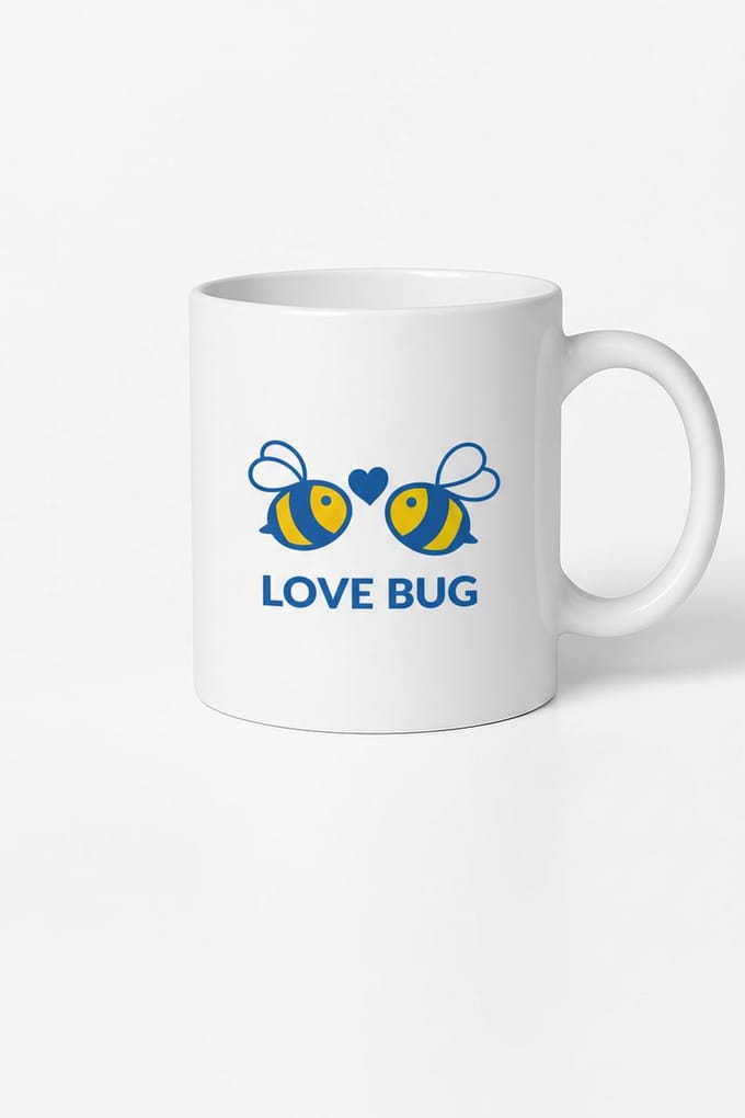 Lieve Bijen Love Bug Mok - Romantisch Geel Blauw Design Cadeau