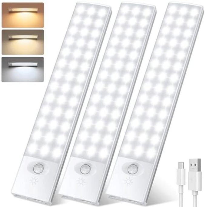 Draadloze Dimbare LED Kastlamp met Bewegingsmelder - 78 LED, Oplaadbaar en Magnetisch - Set van 3
