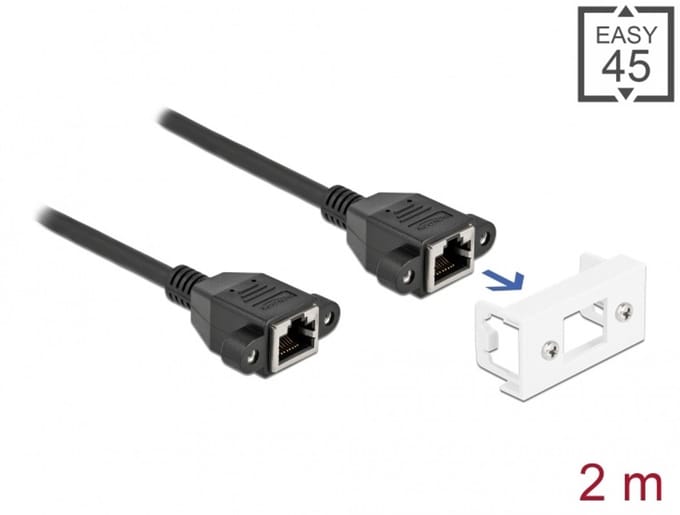Delock Network Extension Cable for Easy 45 Module S/FTP RJ45 jack to RJ45 jack Cat.6A 2 m black