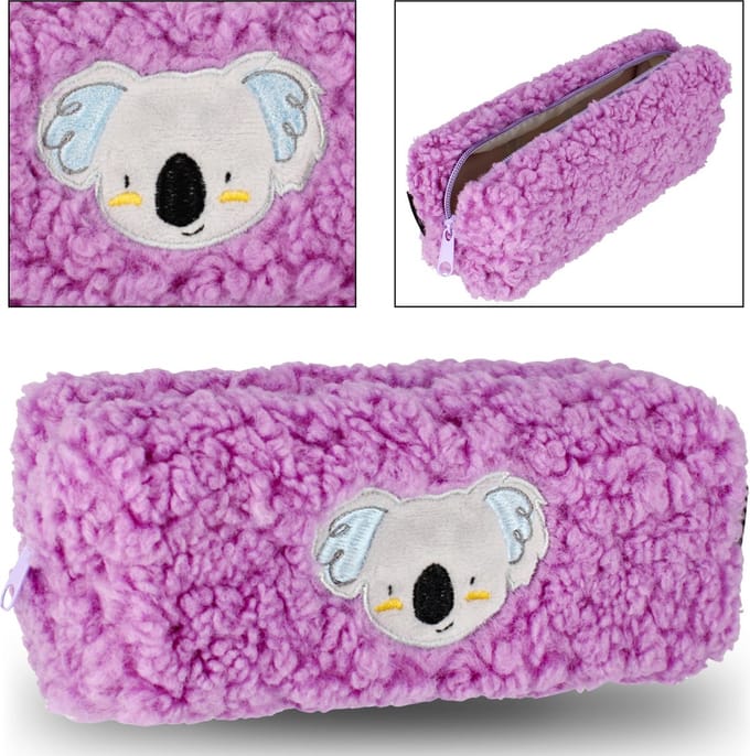 Pluche etui met rits, paarse tas Koala beer