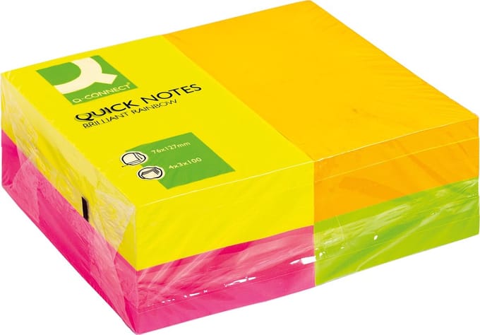 Q-CONNECT Quick Notes | ft 76 x 127 mm | 100 vel | pak van 12 blokken in 4 neonkleuren