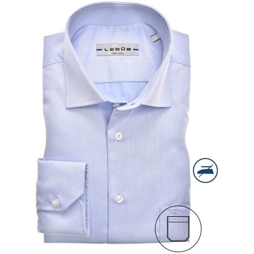 Ledub regular fit overhemd - lichtblauw twill - Strijkvrij - Boordmaat: 45