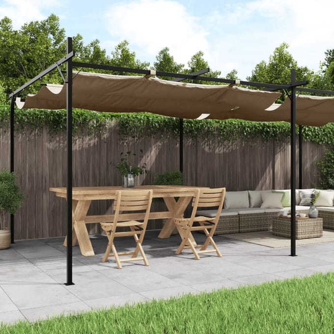 vidaXL - Pergola - met - uitschuifbaar - dak - 589x292x230 - taupe