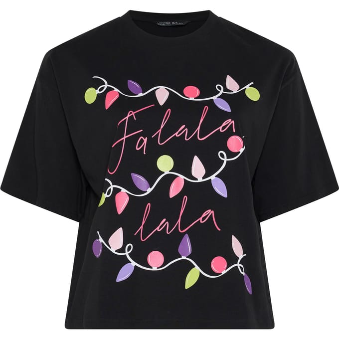 Limited Collection Zwart Tshirt Met 'Fa Lala'kerstverlichting Size 44