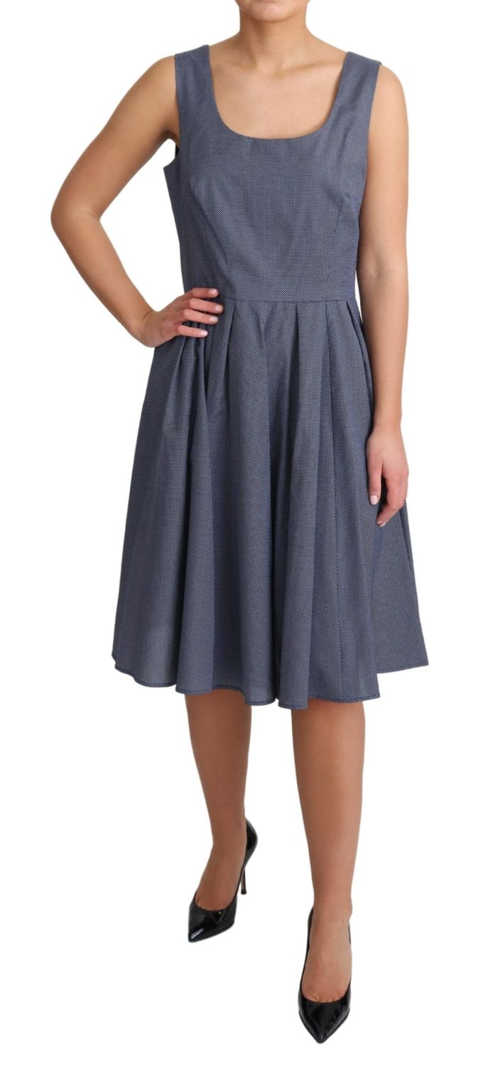 Dolce & Gabbana Damesblauw Polka Katoen A-lijn Stretch Jurk