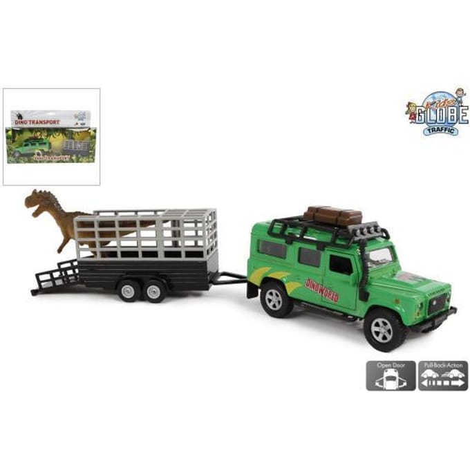 Kids Globe Die-cast Land Rover with Dino trailer 29cm