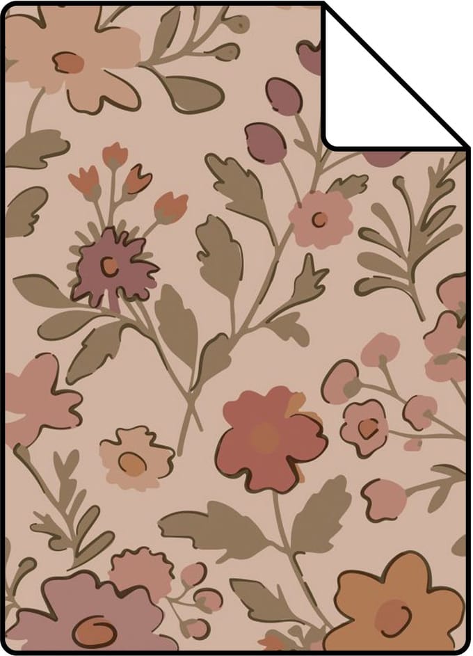 Proefstaal ESTAhome behang bloemetjes terracotta roze - 26.5 x 21 cm - 131321-S