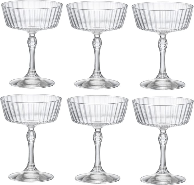 ​Bormioli Rocco Cocktailglazen America 20's - 270 ml - Set van 6 Vintage Cocktailglazen - Kristalhelder Glaswerk - Duurzaam & Vaatwasserbestendig voor Cocktails en Mixdranken​