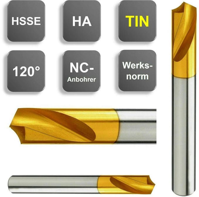 HSSE NC Aanboor met 120° punt en TIN-coating, Diverse Diameters