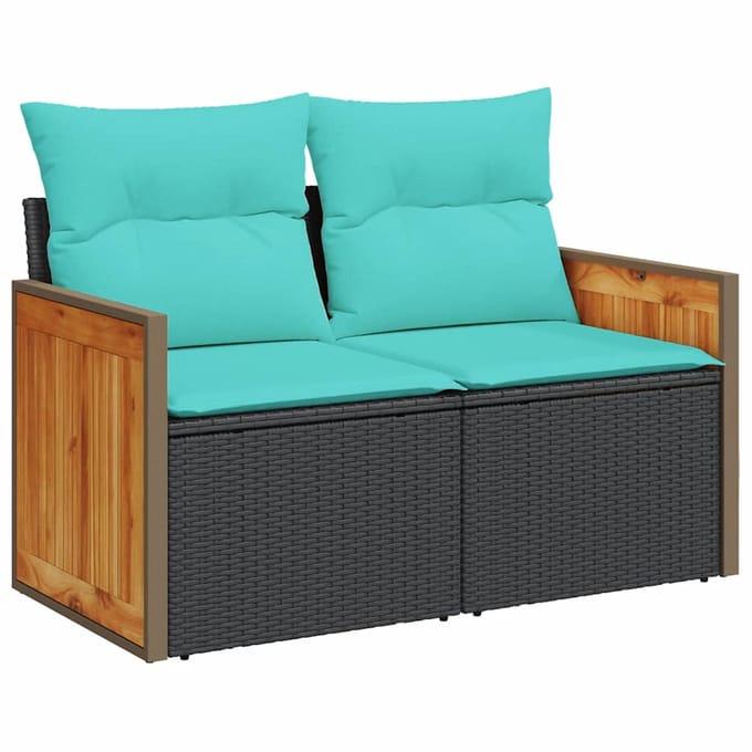 vidaXL - 5-delige - tuinbankset - met - kussens - van - zwart - polyrotan