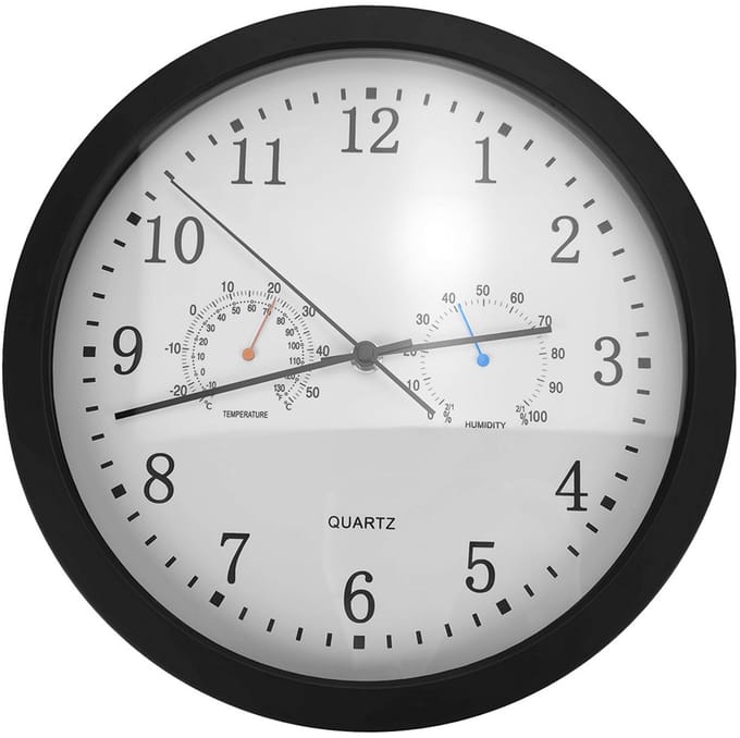 Stille wandklok met thermometer en hygrometer, diameter 30 cm