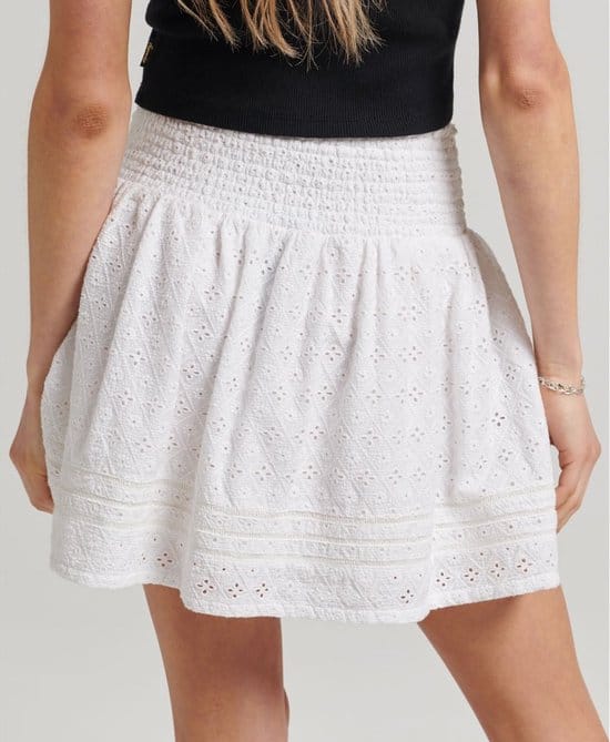 Superdry - Maat S - Vintage Lace Mini Skirt Dames Rok - Gebroken Wit