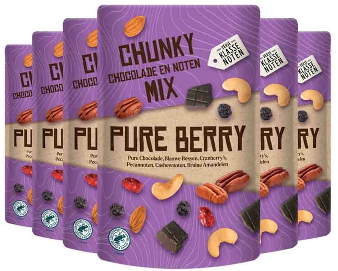 6x Verse Klassenoten Chunky Chocolade en Noten Mix Pure Berry 150 gr