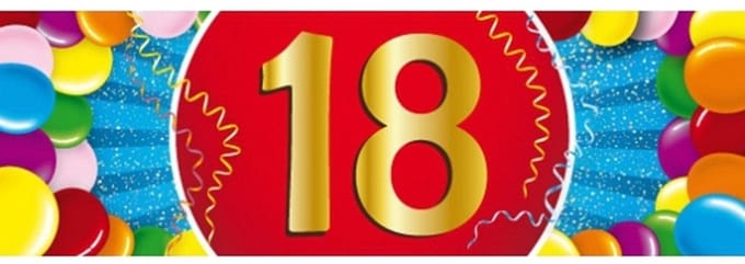 18 jaar leeftijd sticker - 19 x 6 cm - verjaardag - jubileum - versiering