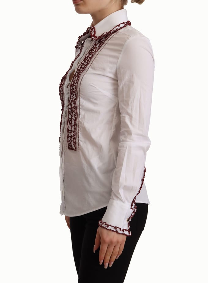 Langarm Poplin Blouse Met Rimpels Borduursel
