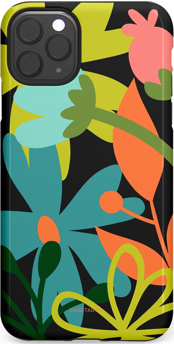 Casetastic hoesje geschikt voor Apple iPhone 11 Pro Max - Dubbellaagse bescherming - Botanisch Feest - Fashion Case - Zwart Olijfgroen Goud Petrol