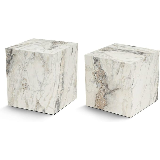 Küp bijzettafel marmer look set van 2 | Kalune Design