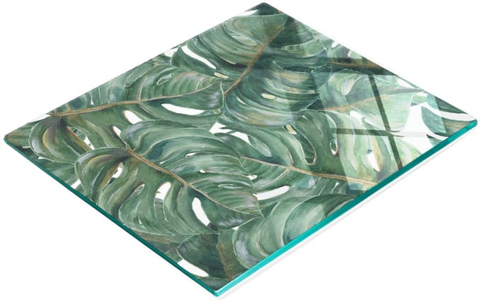 Glazen snijplank met decoratieve Monstera-afbeeldingen, 60x52 cm
