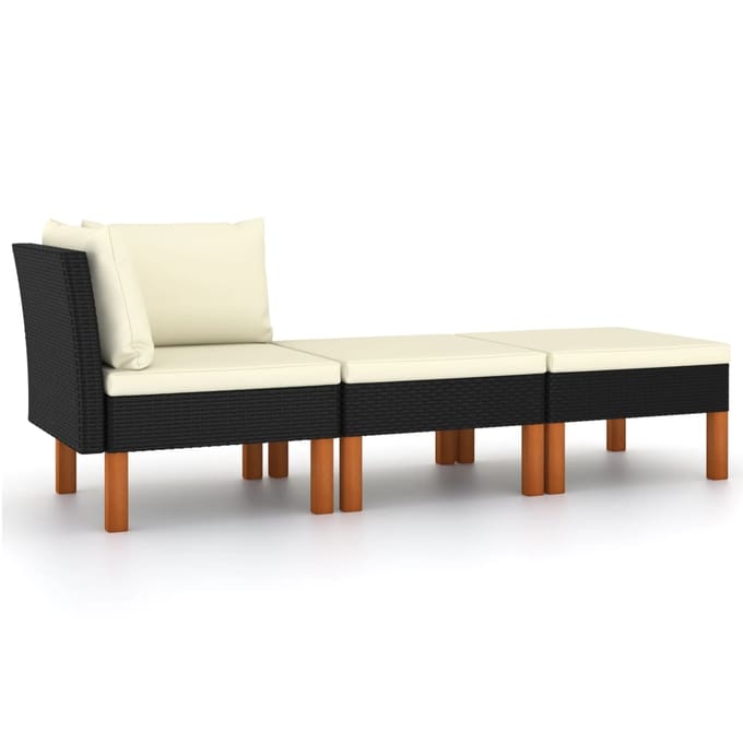 vidaXL - 3-delige - Loungeset - poly - rattan - en - massief - eucalyptushout
