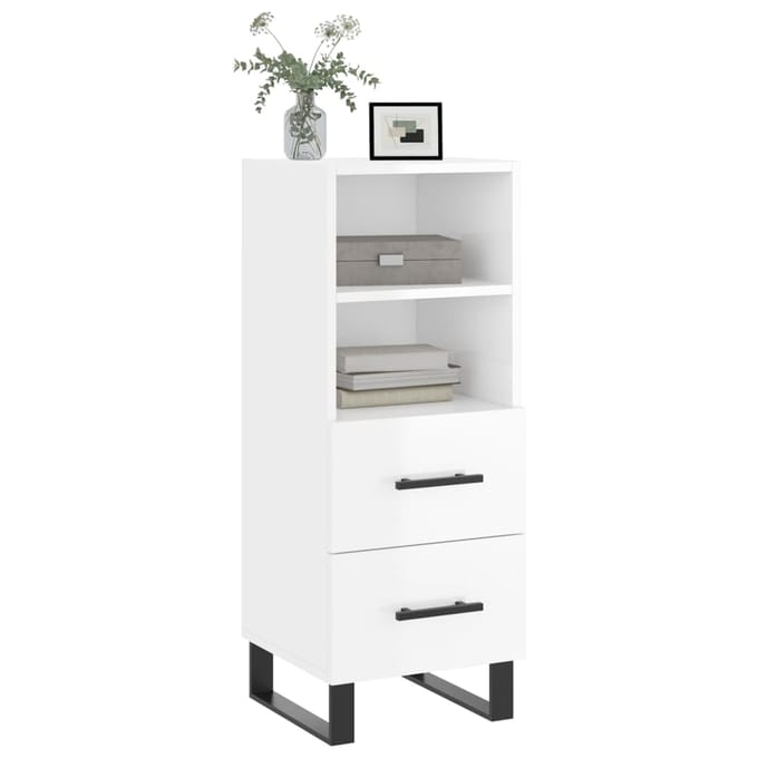 vidaXL - Dressoir - 34,5x34x90 - cm - bewerkt - hout - hoogglans - wit