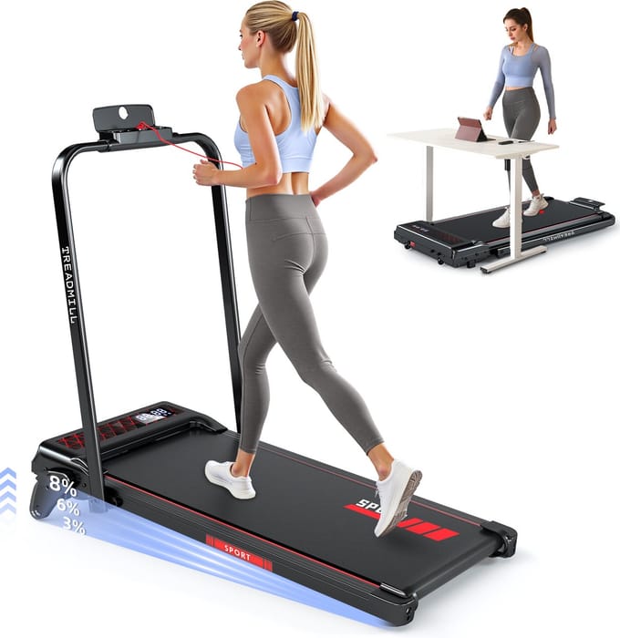 Loopband met 8% Helling - 1-12km/u Snelheidsbereik - Inklapbaar Loopband - 2-in-1 Walking Pad - met Afstandsbediening - Veiligheidssleutel - Tablet-/telefoonhouder.