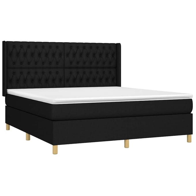 vidaXL - Boxspring - met - matras - stof - zwart - 180x200 - cm